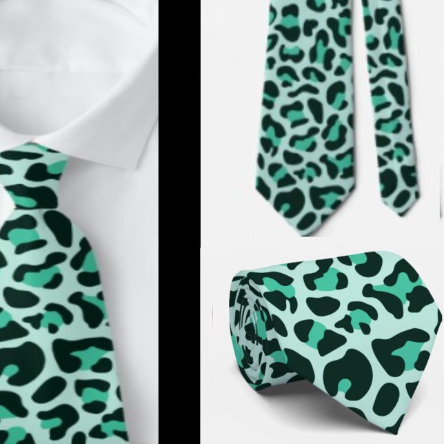 Aquamarin Blue Leopard Print Punk Rock Neck Tie Krawatte (Von Creator hochgeladen)