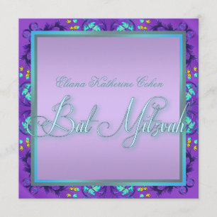 Aquamarin Blue Lila Bat Mitzvah Einladungen