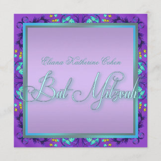 Aquamarin Blue Lila Bat Mitzvah Einladungen