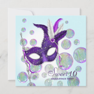 Aquamarin Blue Lila Bubbles 16 . Geburtstag Masque Einladung