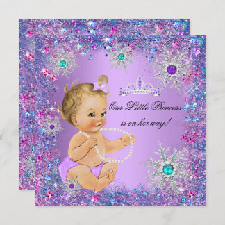 Aquamarin Blue Lila Pink Princess Baby Dusche Blon Einladung