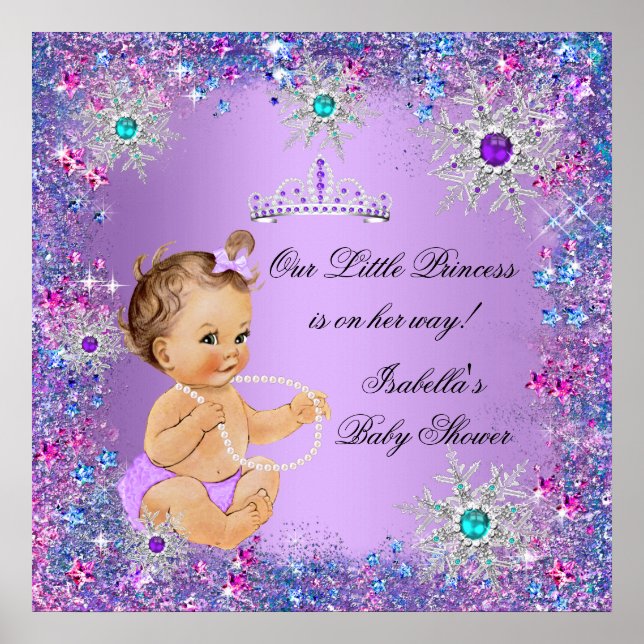 Aquamarin Blue Lila Pink Princess Babydusche Braun Poster (Vorne)
