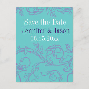 Aquamarin Blue Lila Vintage Save the Date Postkart Ankündigungspostkarte