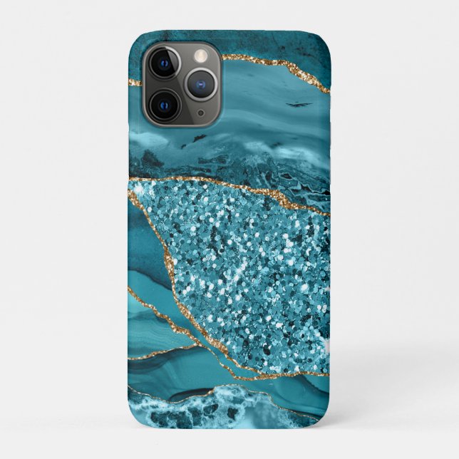 Aquamarin Blue Marble Geode Gold Glitzer Agate Case-Mate iPhone Hülle (Rückseite)