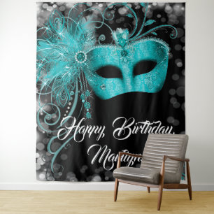 Aquamarin Blue Masquerade Geburtstagsparty Hinterg Wandteppich