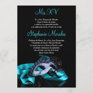 Aquamarin Blue Masquerade Quinceanera Einladung