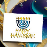 Aquamarin Blue Menorah Flames Happy Hanukkah Card Feiertagskarte<br><div class="desc">Unterkunft thematisch von Umua entworfen. Gedruckt und ausgeliefert von Zazzle oder ihren Partnern.</div>