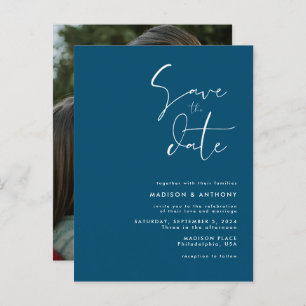 Aquamarin Blue Minimalistisch Save the Date Weddin Einladungspostkarte