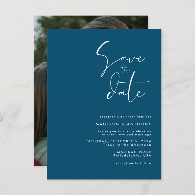 Aquamarin Blue Minimalistisch Save the Date Weddin Einladungspostkarte (Vorne/Hinten)