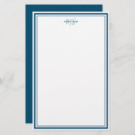 Aquamarin Blue Minimalistisch Simple Monogram Two  Briefpapier