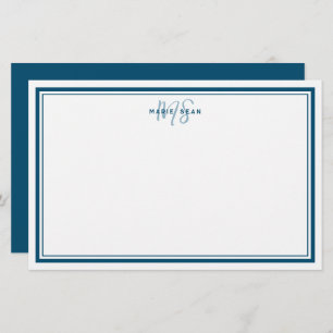 Aquamarin Blue Minimalistisch Simple Monogram Two  Briefpapier