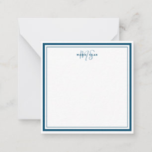 Aquamarin Blue Minimalistisch Simple Monogram Two  Mitteilungskarte