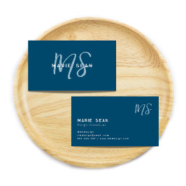 Aquamarin Blue Minimalistisch Simple Two Monogram Visitenkarte