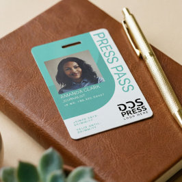 Aquamarin Blue Modern & Minimal Press Pass Foto ID Ausweis