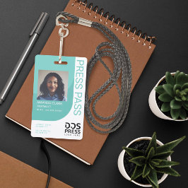 Aquamarin Blue Modern & Minimal Press Pass Foto ID Ausweis