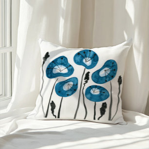 Aquamarin Blue Modern Poppy Painting Kissen