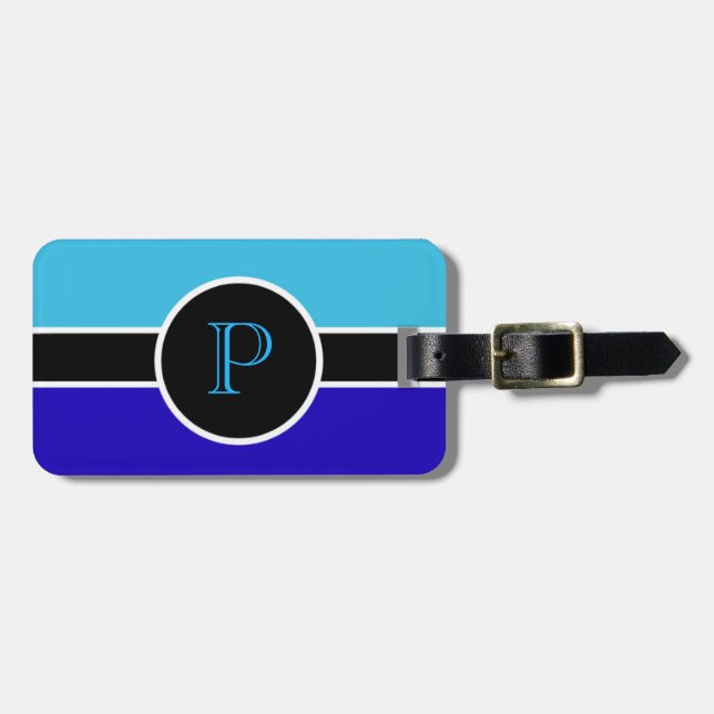 Aquamarin Blue Monogram Initial Modern Chic Travel Gepäckanhänger (Vorderseite horizontal)