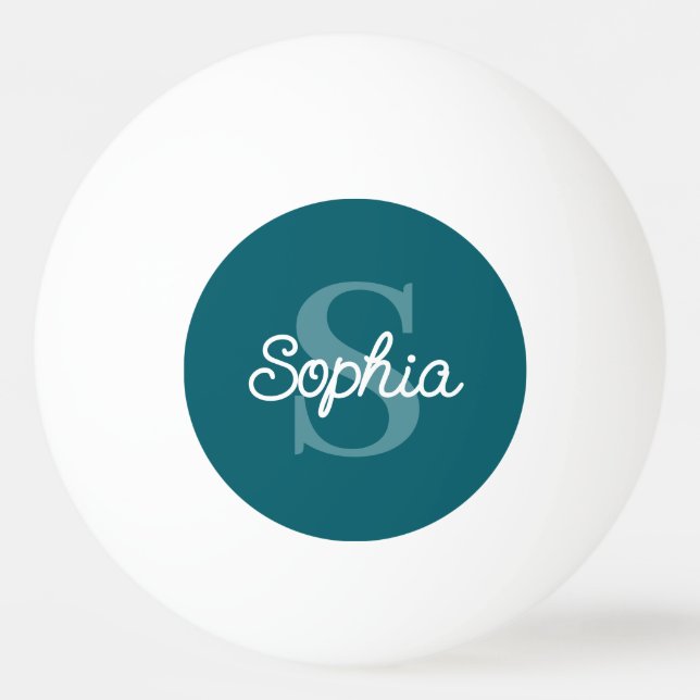 Aquamarin Blue Monogram Script Name Tischtennisball (Vorderseite)