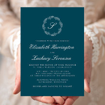 Aquamarin Blue Monogram Wreath White Script Weddin