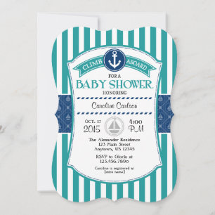 Aquamarin Blue Nautical Baby Dusche Einladung