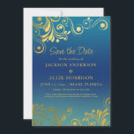Aquamarin Blue Ombre' Gold Blüh Foto Wedding Save The Date<br><div class="desc">Aquamarine blaue ombre Hochzeit Save the Date betont mit eleganten und lustigen goldenen Wirbel und Schnörkeln. Personalisiert mit Ihren Informationen auf der Vorderseite und Ihrem Foto auf der Rückseite. Kontaktieren Sie mich, um Hilfe bei Ihren Anpassungen zu erhalten oder um zusätzliche Matching oder Koordination von Zazzle Produkten für Ihre besonderen...</div>