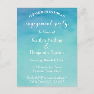 Aquamarin & Blue Ombre Watercolor Engagement Party Einladungspostkarte
