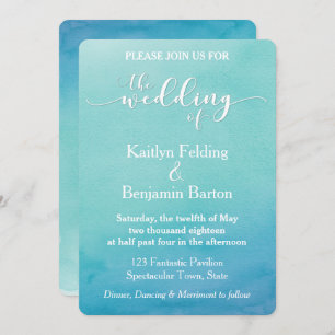 Aquamarin & Blue Ombre Watercolor Wedding Einladun Einladung