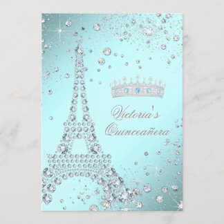 Aquamarin Blue Paris Tiara Quinceanera Einladung