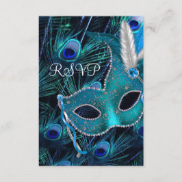 Aquamarin Blue Peacock Masquerade Party UAWG RSVP Karte