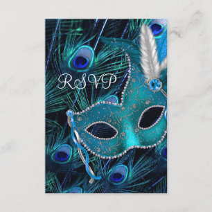 Aquamarin Blue Peacock Masquerade Party UAWG RSVP Karte