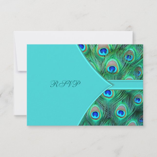 Aquamarin Blue Peacock Wedding RSVP (Vorderseite)