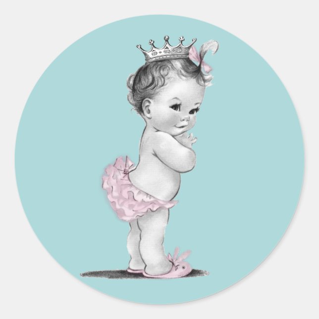 Aquamarin Blue Pink Princess Baby Shower Stickers (Vorderseite)