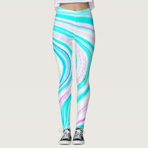 Aquamarin Blue Pink Waves Abstrakt Moderne Kunst N Leggings