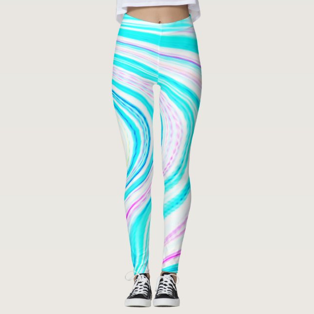 Aquamarin Blue Pink Waves Abstrakt Moderne Kunst N Leggings (Vorderseite)