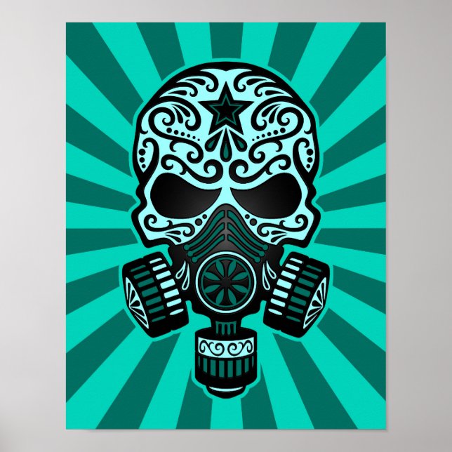 Aquamarin Blue Post Apocalyptic Sugar Skull Poster (Vorne)