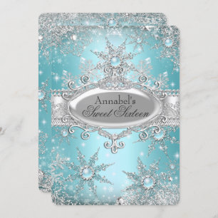Aquamarin Blue Princess Winter Wonderland Sweet 16 Einladung