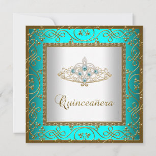 Aquamarin Blue Quinceanera Gold Tiara Einladung