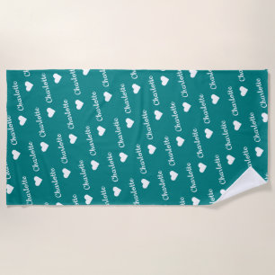 Aquamarin Blue Repetiername Script Heart Beach Han Strandtuch