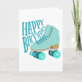 Aquamarin Blue Retro Quad Roller Skate Happy Birth Karte