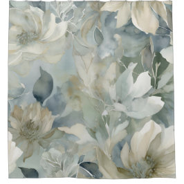 Aquamarin Blue Sage Green Beige Aquarell Floral Duschvorhang