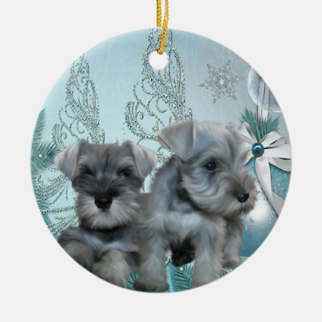 Aquamarin Blue Schnauzer Welpen Weihnachtsschmuck (Vorne)