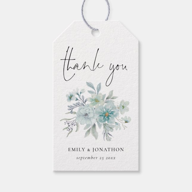 Aquamarin Blue Sea Mist Floral Vielen Dank Geschenkanhänger (Vorderseite)