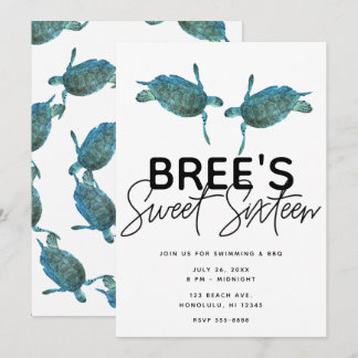 Aquamarin Blue Sea Turtles Ocean Beach Sweet 16 Pa Einladung