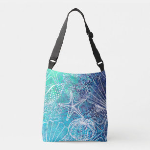 Aquamarin Blue Seashells Starfish Muschel Beachy Tragetaschen Mit Langen Trägern