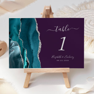 Aquamarin Blue Silver Agate Lila Wedding Tischnumm Tischnummer