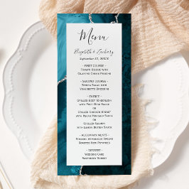 Aquamarin Blue Silver Agate Wedding Menükarte