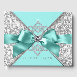 Aquamarin Blue Silver Birthday Party Wedding Gäste Gästebuch