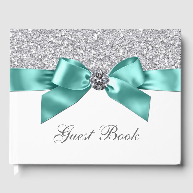 Aquamarin Blue Silver Birthday Wedding Guest Book Gästebuch (Vorderseite)