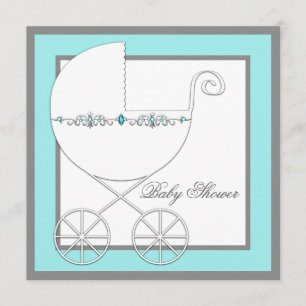 Aquamarin Blue Silver Carriage Baby Shower Einladu Einladung