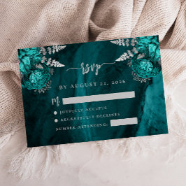 Aquamarin Blue Silver Floral Script Hochzeit RSVP Begleitkarte